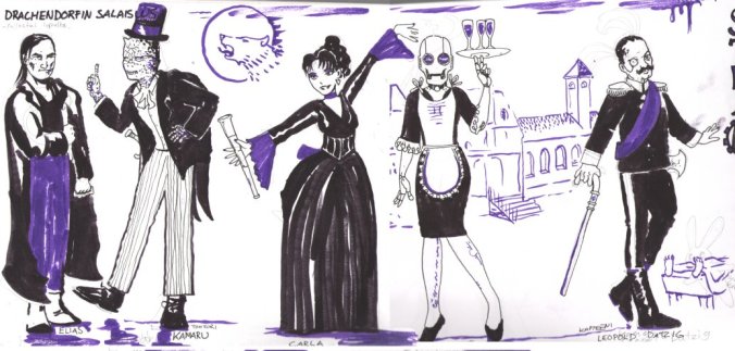 Steamjazz, Drachendorf. Kuva 1800-luvun tyyliin pukeutuneista hahmoista.