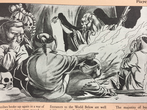 Kuvassa Tolkien kuvitusta, nenää kaivavia örkkejä tulen ympärillä.