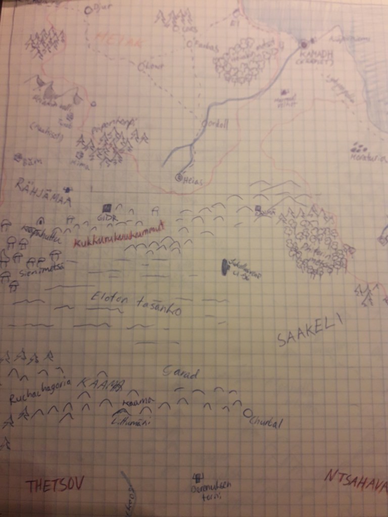 kuvassa ruutupaperille piirretty yksityiskohtainen kartta