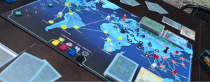 Kuvassa on Pandemic-pelin pelilauta.