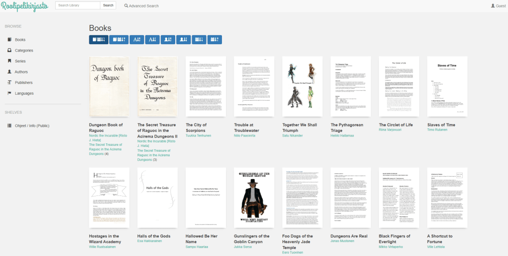 Uuden roolipelikirjaston etusivu